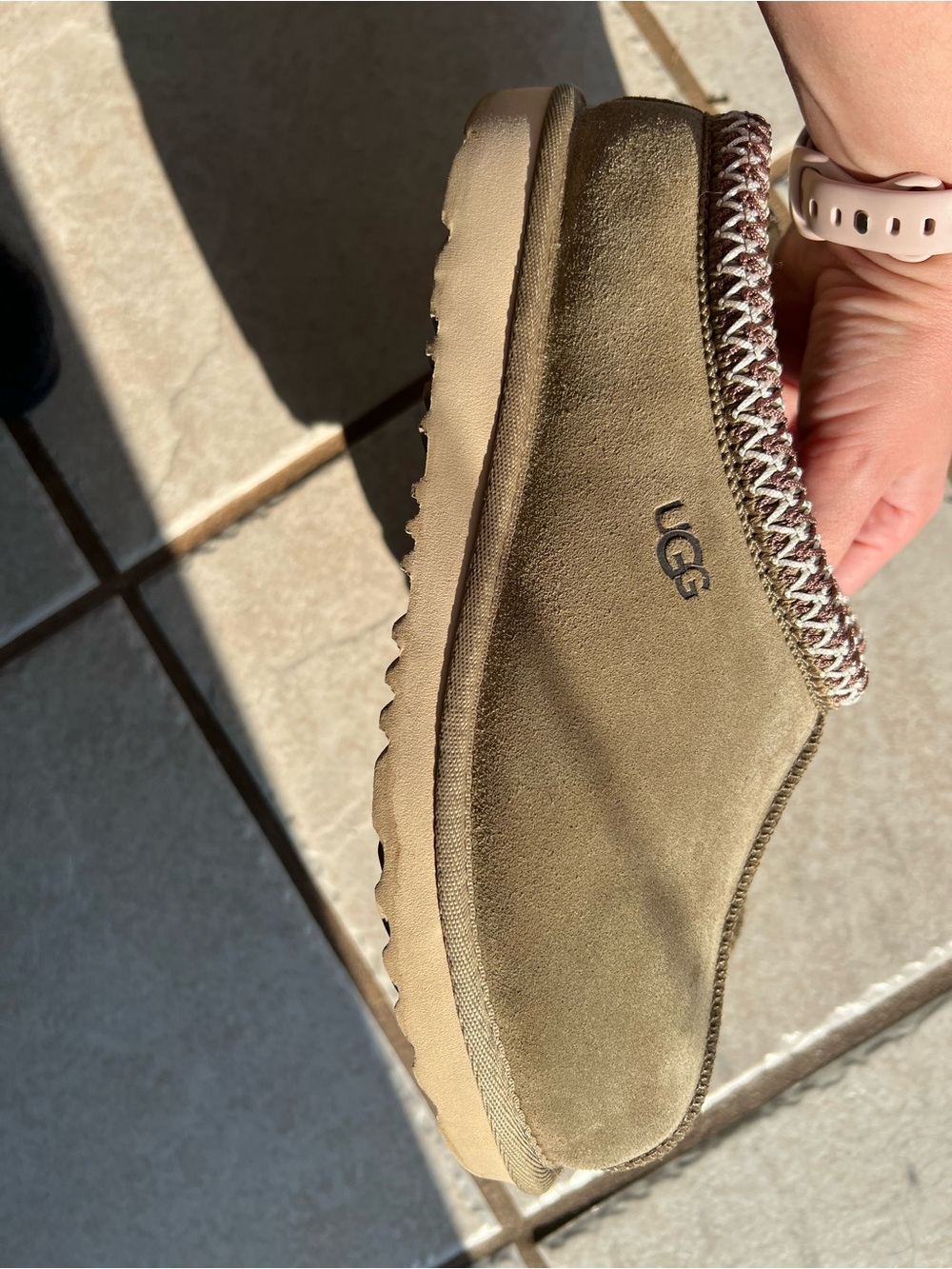 UGG Olive Suede Slip-On Clog with Braided Trim